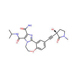 CC(C)NC(=O)c1c(C(N)=O)nc2n1CCOc1ccc(C#C[C@]3(O)CCN(C)C3=O)cc1-2 ZINC000215763092