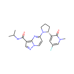 CC(C)NC(=O)c1cnn2ccc(N3CCC[C@@H]3c3cc(F)cn(C)c3=O)nc12 ZINC000169704289