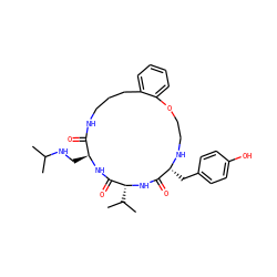 CC(C)NC[C@@H]1NC(=O)[C@@H](C(C)C)NC(=O)[C@@H](Cc2ccc(O)cc2)NCCOc2ccccc2CCCNC1=O ZINC000028823446