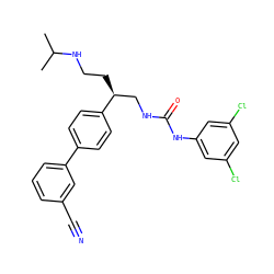 CC(C)NCC[C@@H](CNC(=O)Nc1cc(Cl)cc(Cl)c1)c1ccc(-c2cccc(C#N)c2)cc1 ZINC000028112505