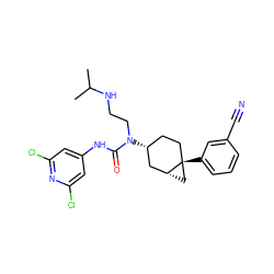 CC(C)NCCN(C(=O)Nc1cc(Cl)nc(Cl)c1)[C@@H]1CC[C@]2(c3cccc(C#N)c3)C[C@@H]2C1 ZINC000028650011