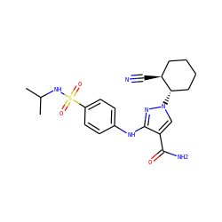 CC(C)NS(=O)(=O)c1ccc(Nc2nn([C@H]3CCCC[C@@H]3C#N)cc2C(N)=O)cc1 ZINC000221867077