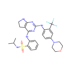 CC(C)NS(=O)(=O)c1ccccc1Nc1nc(Nc2ccc(N3CCOCC3)cc2C(F)(F)F)nc2c1CCN2 ZINC000221697349