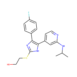 CC(C)Nc1cc(-c2[nH]c(SCCO)nc2-c2ccc(F)cc2)ccn1 ZINC000040950523