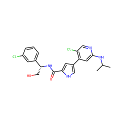 CC(C)Nc1cc(-c2c[nH]c(C(=O)N[C@H](CO)c3cccc(Cl)c3)c2)c(Cl)cn1 ZINC000034642570