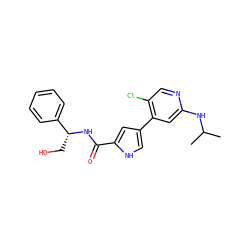 CC(C)Nc1cc(-c2c[nH]c(C(=O)N[C@H](CO)c3ccccc3)c2)c(Cl)cn1 ZINC000038215663