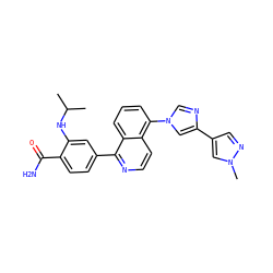 CC(C)Nc1cc(-c2nccc3c(-n4cnc(-c5cnn(C)c5)c4)cccc23)ccc1C(N)=O ZINC000145525677