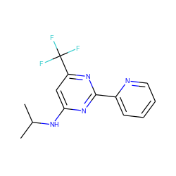 CC(C)Nc1cc(C(F)(F)F)nc(-c2ccccn2)n1 ZINC000001387863