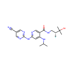 CC(C)Nc1cc(Nc2ncc(C#N)cn2)ncc1C(=O)NC[C@@H](F)C(C)(C)O ZINC000149660518