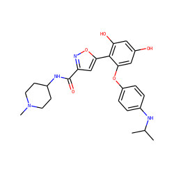 CC(C)Nc1ccc(Oc2cc(O)cc(O)c2-c2cc(C(=O)NC3CCN(C)CC3)no2)cc1 ZINC000096286428