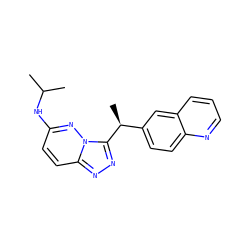 CC(C)Nc1ccc2nnc([C@@H](C)c3ccc4ncccc4c3)n2n1 ZINC000043176953
