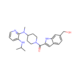 CC(C)Nc1cccnc1N(C)C1CCN(C(=O)c2cc3ccc(CO)cc3[nH]2)CC1 ZINC000005962993