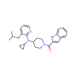 CC(C)Nc1cccnc1N(C1CC1)C1CCN(C(=O)c2cc3ccccc3[nH]2)CC1 ZINC000005963002