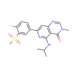 CC(C)Nc1nc(-c2ccc(F)c(S(C)(=O)=O)c2)cc2ncn(C)c(=O)c12 ZINC000115624146