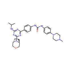 CC(C)Nc1nc(-c2ccc(NC(=O)Nc3ccc(N4CCN(C)CC4)cc3)cc2)nc(N2[C@H]3CC[C@H]2COC3)n1 ZINC000100752389