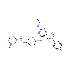 CC(C)Nc1nc(N[C@H]2CC[C@H](NC(=O)[C@H]3CCCN(C)C3)CC2)c2cc(-c3ccc(F)cc3)ccc2n1 ZINC001772607902