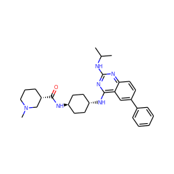 CC(C)Nc1nc(N[C@H]2CC[C@H](NC(=O)[C@H]3CCCN(C)C3)CC2)c2cc(-c3ccccc3)ccc2n1 ZINC001772578031