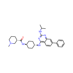 CC(C)Nc1nc(N[C@H]2CC[C@H](NC(=O)[C@H]3CCCN(C)C3)CC2)c2ccc(-c3ccccc3)cc2n1 ZINC001772637916