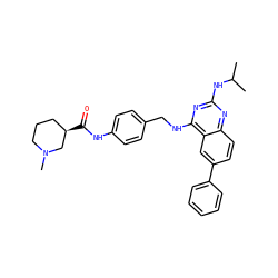 CC(C)Nc1nc(NCc2ccc(NC(=O)[C@@H]3CCCN(C)C3)cc2)c2cc(-c3ccccc3)ccc2n1 ZINC001772612006