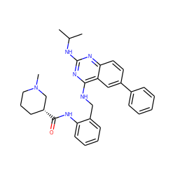 CC(C)Nc1nc(NCc2ccccc2NC(=O)[C@@H]2CCCN(C)C2)c2cc(-c3ccccc3)ccc2n1 ZINC001772648625