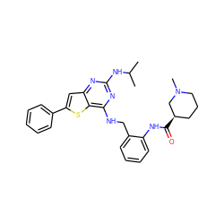 CC(C)Nc1nc(NCc2ccccc2NC(=O)[C@@H]2CCCN(C)C2)c2sc(-c3ccccc3)cc2n1 ZINC001772602489