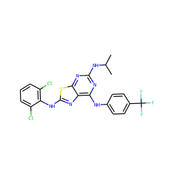 CC(C)Nc1nc(Nc2ccc(C(F)(F)F)cc2)c2nc(Nc3c(Cl)cccc3Cl)sc2n1 ZINC000040866575