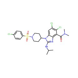 CC(C)Nc1nc2c(C(=O)N(C)C)c(Cl)c(Cl)cc2n1C1CCN(S(=O)(=O)c2ccc(Cl)cc2)CC1 ZINC000095581780