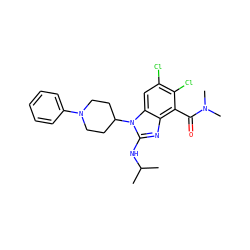 CC(C)Nc1nc2c(C(=O)N(C)C)c(Cl)c(Cl)cc2n1C1CCN(c2ccccc2)CC1 ZINC000095584346