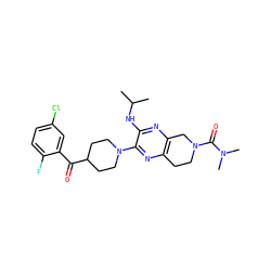 CC(C)Nc1nc2c(nc1N1CCC(C(=O)c3cc(Cl)ccc3F)CC1)CCN(C(=O)N(C)C)C2 ZINC001772656937