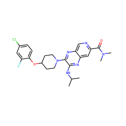CC(C)Nc1nc2cc(C(=O)N(C)C)ncc2nc1N1CCC(Oc2ccc(Cl)cc2F)CC1 ZINC000144486631