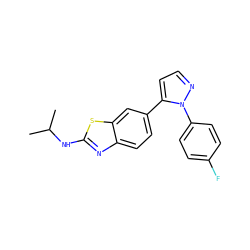 CC(C)Nc1nc2ccc(-c3ccnn3-c3ccc(F)cc3)cc2s1 ZINC000029041786