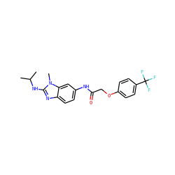 CC(C)Nc1nc2ccc(NC(=O)COc3ccc(C(F)(F)F)cc3)cc2n1C ZINC000036351794
