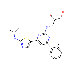 CC(C)Nc1ncc(-c2cc(-c3ccccc3Cl)nc(NC[C@H](O)CO)n2)s1 ZINC000064527047