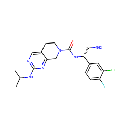 CC(C)Nc1ncc2c(n1)CN(C(=O)N[C@H](CN)c1ccc(F)c(Cl)c1)CC2 ZINC000169326164