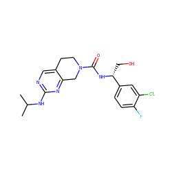CC(C)Nc1ncc2c(n1)CN(C(=O)N[C@H](CO)c1ccc(F)c(Cl)c1)CC2 ZINC000169326153