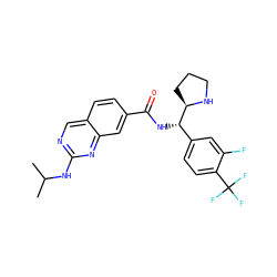 CC(C)Nc1ncc2ccc(C(=O)N[C@@H](c3ccc(C(F)(F)F)c(F)c3)[C@H]3CCCN3)cc2n1 ZINC000207574729
