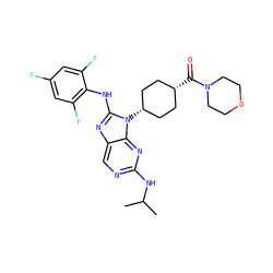 CC(C)Nc1ncc2nc(Nc3c(F)cc(F)cc3F)n([C@H]3CC[C@@H](C(=O)N4CCOCC4)CC3)c2n1 ZINC000254111237