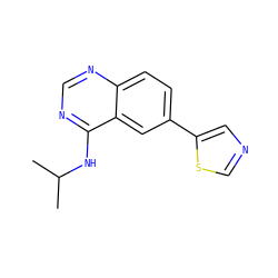 CC(C)Nc1ncnc2ccc(-c3cncs3)cc12 ZINC000299852173