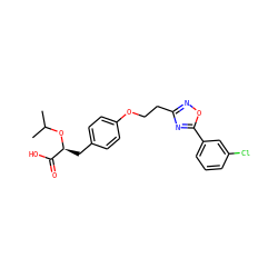 CC(C)O[C@@H](Cc1ccc(OCCc2noc(-c3cccc(Cl)c3)n2)cc1)C(=O)O ZINC000026481287