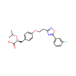 CC(C)O[C@@H](Cc1ccc(OCCc2noc(-c3cccc(F)c3)n2)cc1)C(=O)O ZINC000026404908