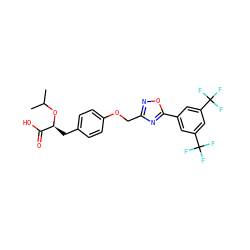 CC(C)O[C@@H](Cc1ccc(OCc2noc(-c3cc(C(F)(F)F)cc(C(F)(F)F)c3)n2)cc1)C(=O)O ZINC000026403460