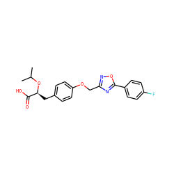 CC(C)O[C@@H](Cc1ccc(OCc2noc(-c3ccc(F)cc3)n2)cc1)C(=O)O ZINC000026480764
