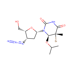 CC(C)O[C@H]1N([C@@H]2C[C@H](N=[N+]=[N-])[C@H](CO)O2)C(=O)NC(=O)[C@]1(C)Br ZINC000005732877