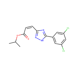CC(C)OC(=O)/C=C\c1n[nH]c(-c2cc(Cl)cc(Cl)c2)n1 ZINC000115885729