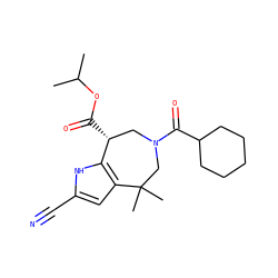 CC(C)OC(=O)[C@@H]1CN(C(=O)C2CCCCC2)CC(C)(C)c2cc(C#N)[nH]c21 ZINC000045302902
