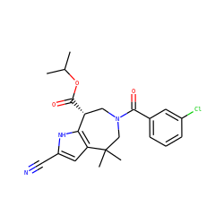 CC(C)OC(=O)[C@@H]1CN(C(=O)c2cccc(Cl)c2)CC(C)(C)c2cc(C#N)[nH]c21 ZINC000045253701