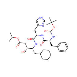CC(C)OC(=O)C[C@@H](O)[C@@H](CC1CCCCC1)NC(=O)[C@H](Cc1c[nH]cn1)NC(=O)[C@H](Cc1ccccc1)NC(=O)OC(C)(C)C ZINC000027105477