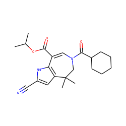CC(C)OC(=O)C1=CN(C(=O)C2CCCCC2)CC(C)(C)c2cc(C#N)[nH]c21 ZINC000045257753