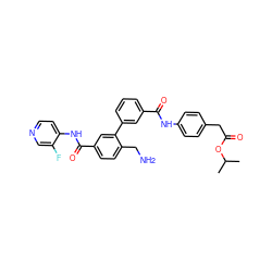 CC(C)OC(=O)Cc1ccc(NC(=O)c2cccc(-c3cc(C(=O)Nc4ccncc4F)ccc3CN)c2)cc1 ZINC000206426749