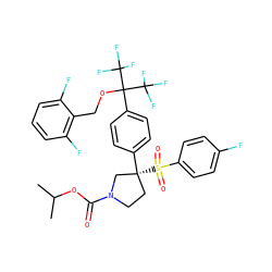 CC(C)OC(=O)N1CC[C@@](c2ccc(C(OCc3c(F)cccc3F)(C(F)(F)F)C(F)(F)F)cc2)(S(=O)(=O)c2ccc(F)cc2)C1 ZINC001772600859